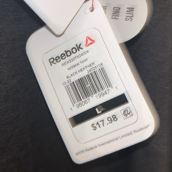 Slim Fit Moisture Management Reebok Black Heather Workout Trainer Tank Top Shirt - Picture 6 of 8